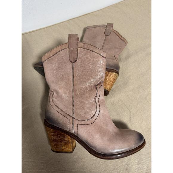 Sam Edelman Boots Womens Size 7.5 Taupe Nile Western Cowboy Leather Stacked Heel - Picture 6 of 14